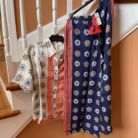 Super chic Anthropologie NWT Set Linen blend generously sized SM top & pants - Picture 2 of 16